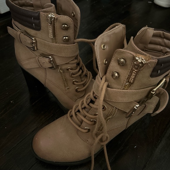 Guess Shoes - Guess Tan Lace Up Boots with Gold Accents